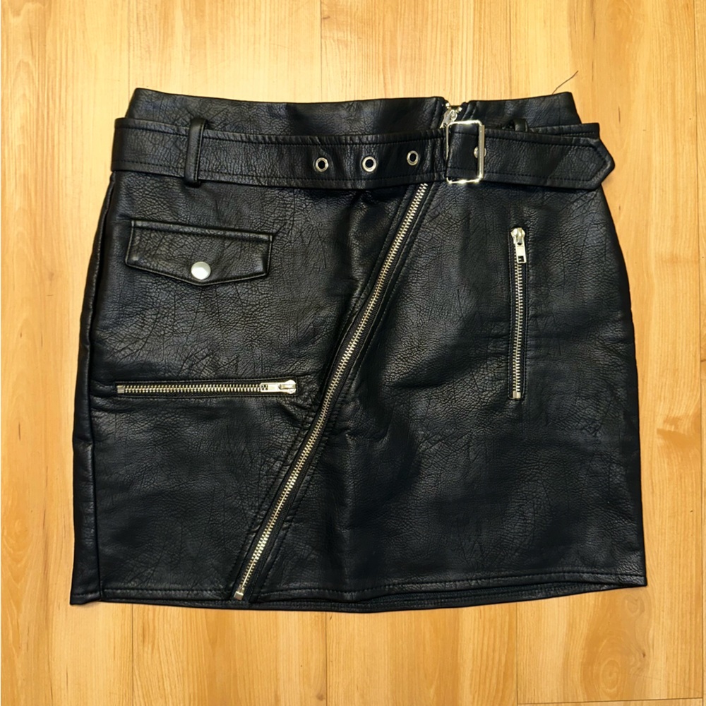 Faux Leather Moto Skirt